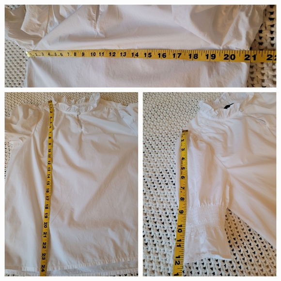 J. Crew 100% Cotton Poplin Puff-Sleeve Ruffle Collar Top, White - Picture 12 of 12